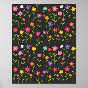 Poster Fleurs colorées noir