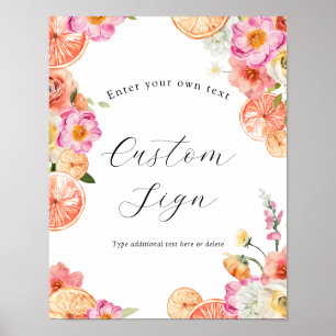Poster Fleurs d'agrumes roses Panneau texte personnalisé