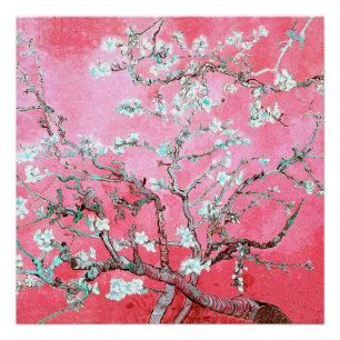 Poster Fleurs d'amandier de Van Gogh rose bleu