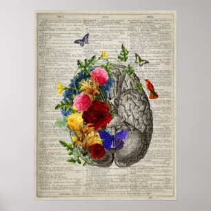 Poster Fleurs d'anatomie cérébrale Papillons de colibris