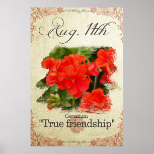 Poster Fleurs d'anniversaire le 11 août "Geranium"