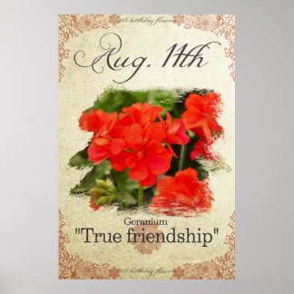 Poster Fleurs d'anniversaire le 11 août "Geranium"