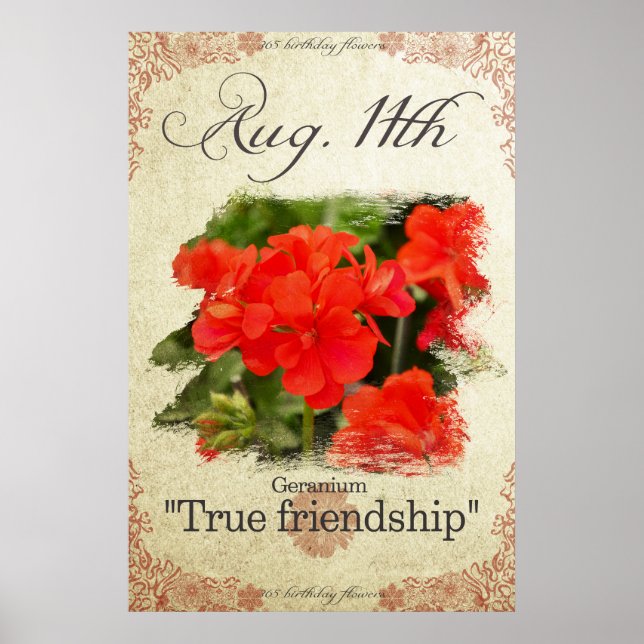 Poster Fleurs d'anniversaire le 11 août "Geranium" (Devant)