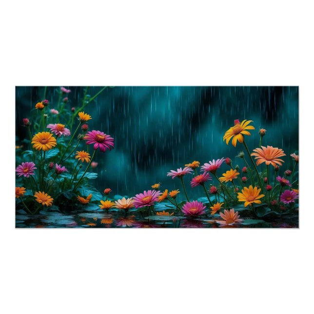 Poster Fleurs dans la pluie Nature Rainy Garden (Devant)