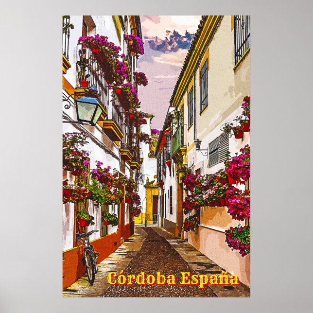 Poster Fleurs dans la rue. Cordoue, Andalousie, Espagne. (Devant)
