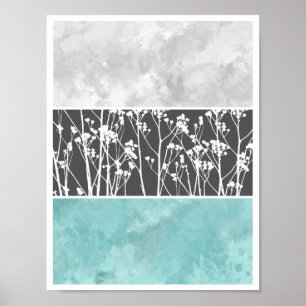 Poster Fleurs dans la sarcelle d'hiver et les gris