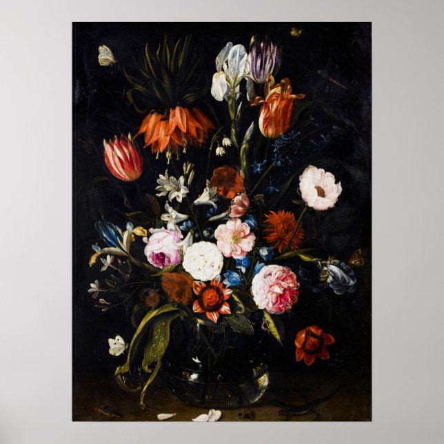 Poster Fleurs dans un vase en verre Jan van Kessel l'Anci (Devant)