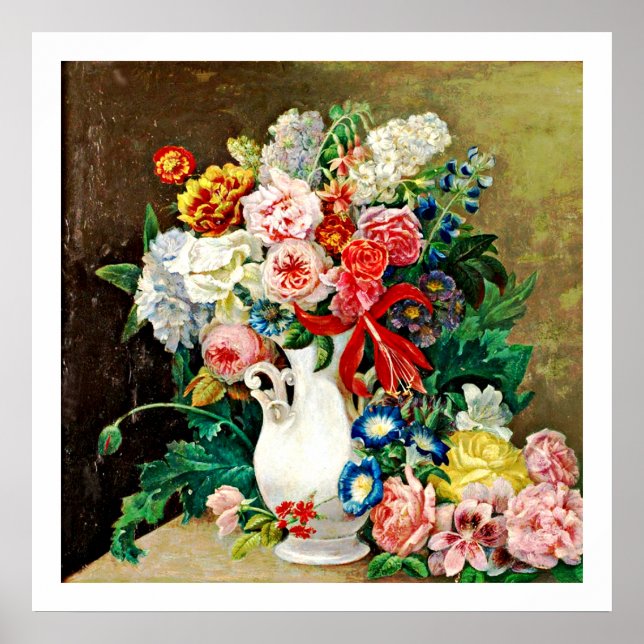 Poster Fleurs dans un Vase Paulus Theodorus van Brussel (Devant)