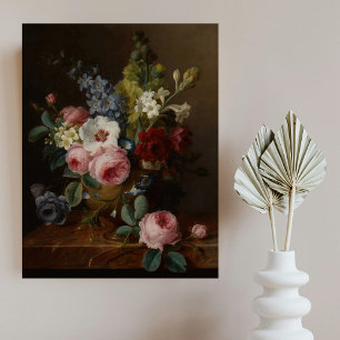 Poster Fleurs dans un vase sur un rebord de marbre