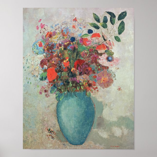 Poster Fleurs dans un vase turquoise, v.1912 (Devant)