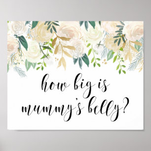 Poster Fleurs d'aquarelle avec Baby shower d'huile d'or