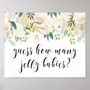 Poster Fleurs d'aquarelle avec Baby shower d'huile d'or