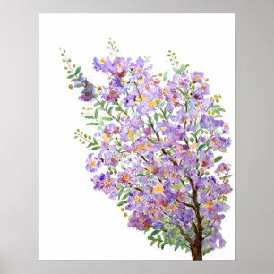 Poster fleurs d'aquarelle de myrte violette