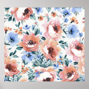 Poster Fleurs d'aquarelle, illustration motif transparent
