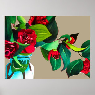 Poster Fleurs d'art original aquarelle fleurs rouges