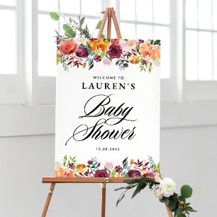 Poster Fleurs d'automne Baby shower Floral Bienvenue