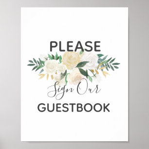 Poster Fleurs de baby shower S'il vous plaît signer notre