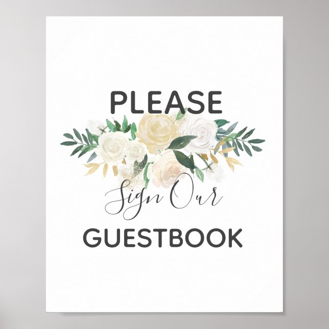 Poster Fleurs de baby shower S'il vous plaît signer notre (Devant)