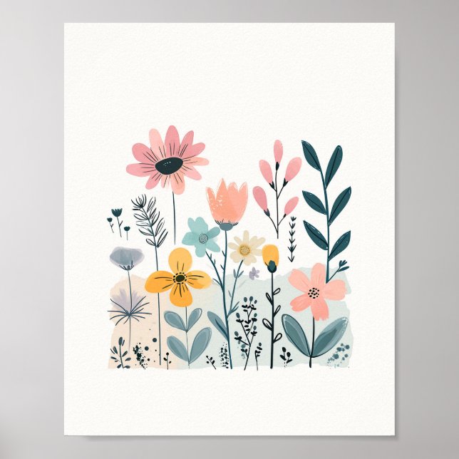Poster Fleurs de cartons mignonnes Aquarelle Florale Dess (Devant)
