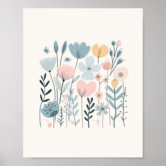 Poster Fleurs de cartons mignonnes Aquarelle Florale Dess (Devant)