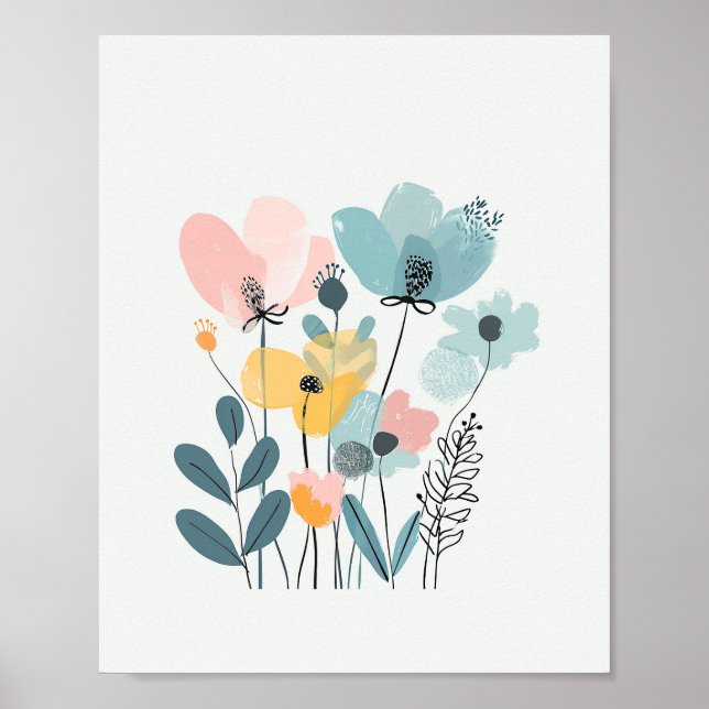 Poster Fleurs de cartons mignonnes Aquarelle Florale Dess (Devant)