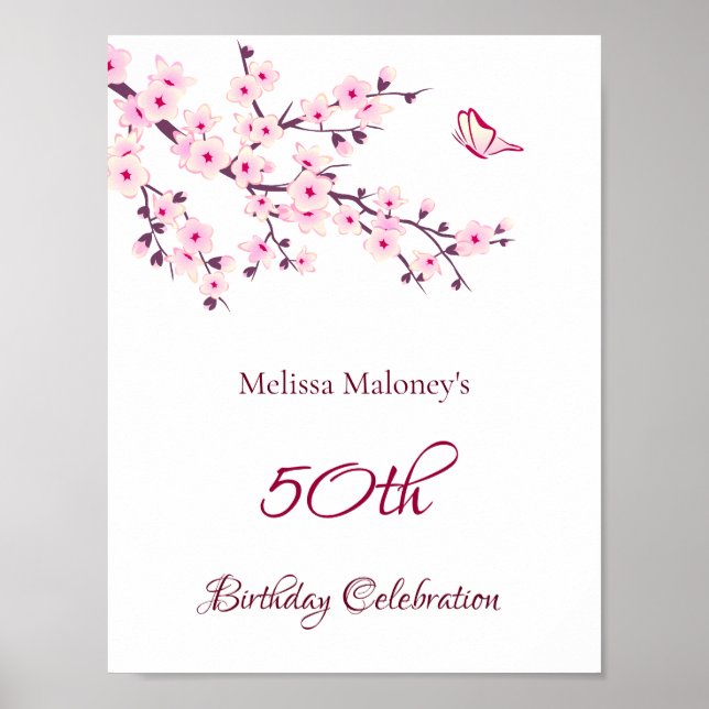 Poster Fleurs de cerisier Anniversaire Personnalisé Anniv (Devant)