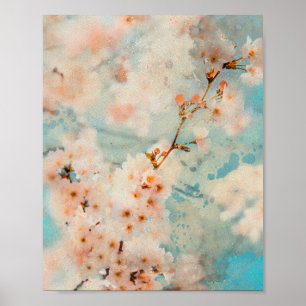 Poster fleurs de cerisier aquarelle peinture