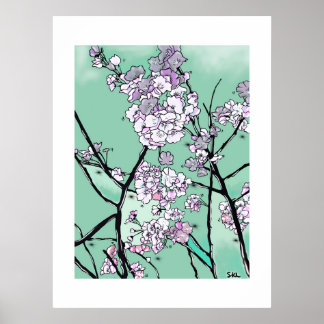 Poster Fleurs de cerisier dans le vent – Art floral minim