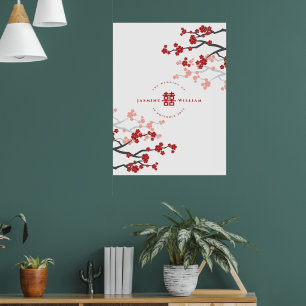 Poster Fleurs de cerisier et double bonheur Mariage chino