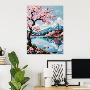 Poster Fleurs de cerisiers au lac de la Pagode