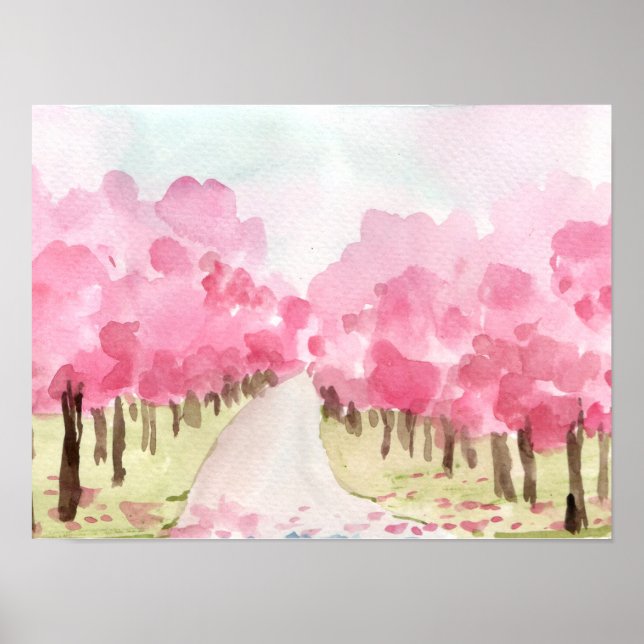 Poster Fleurs de cerisiers Les deux côtés (Devant)
