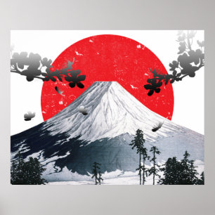 Poster Fleurs de cerisiers Mont Fuji Japon