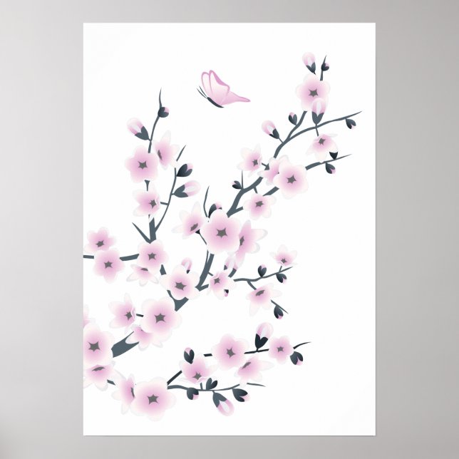 Poster Fleurs de cerisiers roses (Devant)