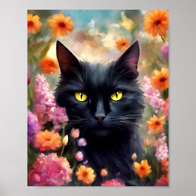 Poster Fleurs de chats noirs Jardin Chat 736 (Devant)
