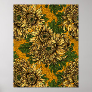 Poster Fleurs de chrysanthème jaune