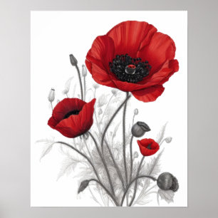 Poster Fleurs de coquelicot rouges