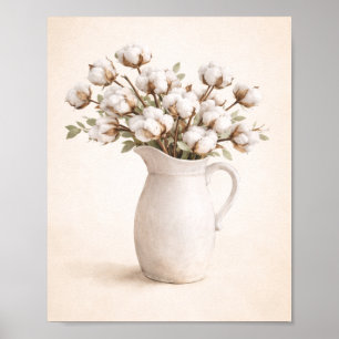 Poster Fleurs de coton dans un pichet blanc Neutral Farmh