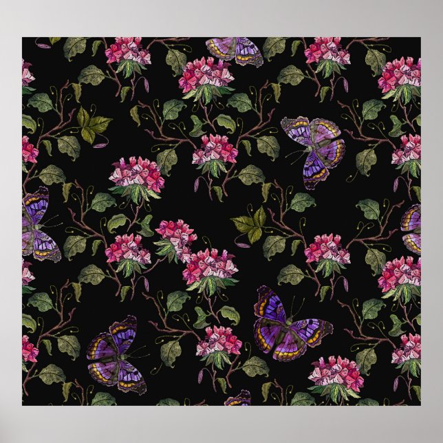 Poster Fleurs de datura brodées : Art Botanique (Devant)