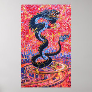 Poster Fleurs de dragon au-dessus de l'affiche de ville
