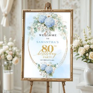 Poster Fleurs de eucalyptus bleu pastel 80 ans de bienven