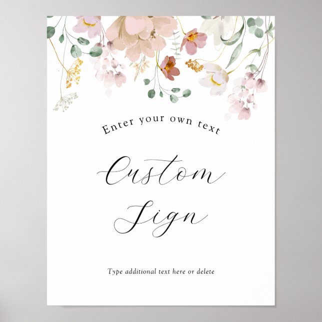 Poster Fleurs de floraison rose Panneau texte personnalis (Devant)