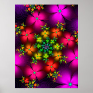 Poster Fleurs de fractale vibrantes