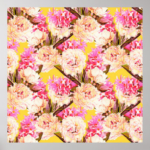 Poster Fleurs de jacinthe et de pivoine, motif sans soudu