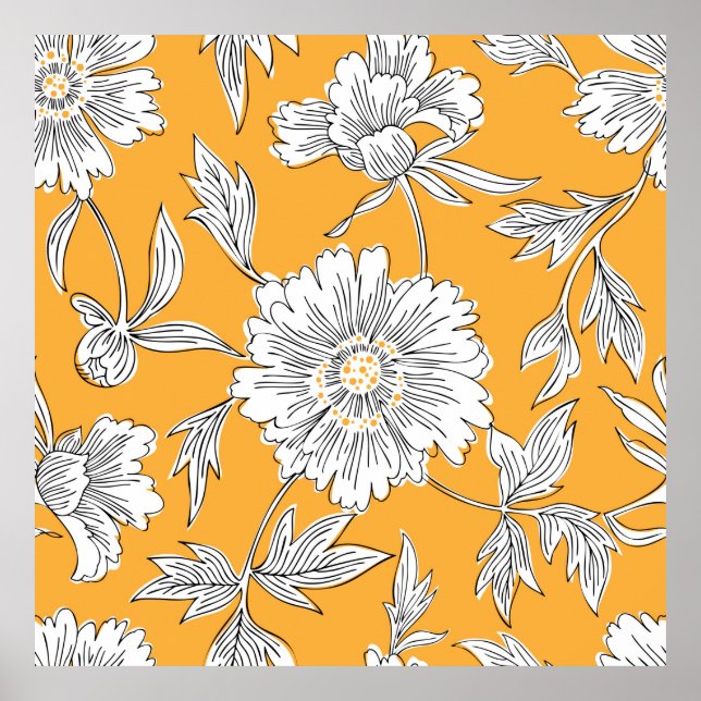 Poster Fleurs de jardin abstraites dessinées à la main. D (Devant)