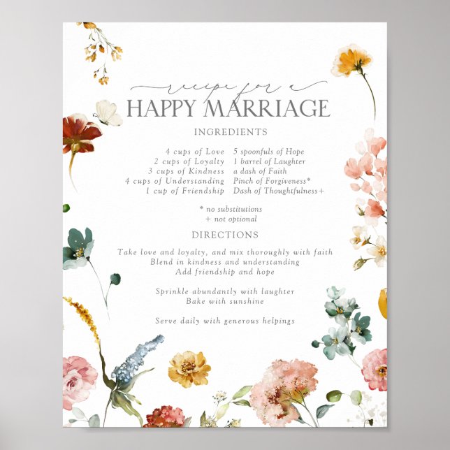 Poster Fleurs de Jardin Recette pour un Mariage Heureux A (Devant)