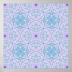 Poster Fleurs de jardin rétro en bleu et violet