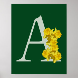 Poster Fleurs de jonquille monogramme initial A
