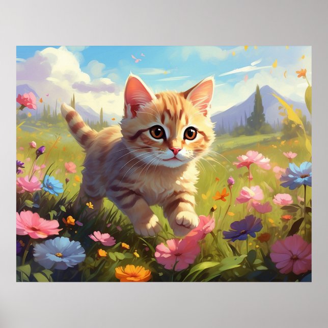 Poster *~* Fleurs de Kitty à pied 5:4  Chat Chaton AP68 (Devant)