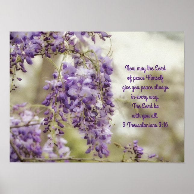 Poster Fleurs de la glycine violette Art Bible Verse Post (Devant)