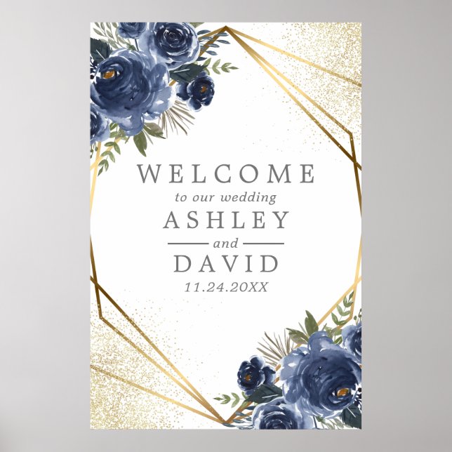 Poster Fleurs de la Marine Aquarelle Florale Mariage Bien (Devant)
